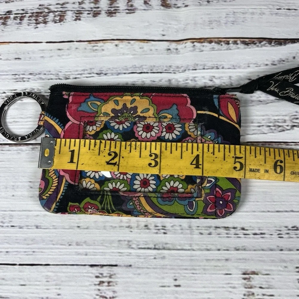 Vera Bradley Black Pink Paisley Zip ID Case Card Wallet Coin Purse Colorful